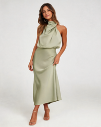 Elettra Satin-Look Halter Midi Dress