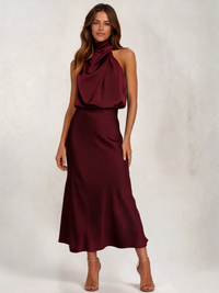 Elettra Satin-Look Halter Midi Dress