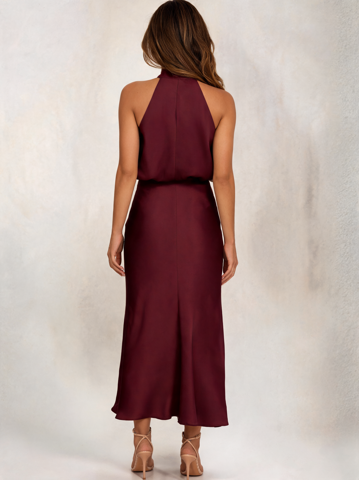 Elettra Satin-Look Halter Midi Dress