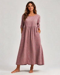 Basilia Gathered-Waist Round-Neck Midi Dress