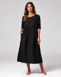 Basilia Gathered-Waist Round-Neck Midi Dress
