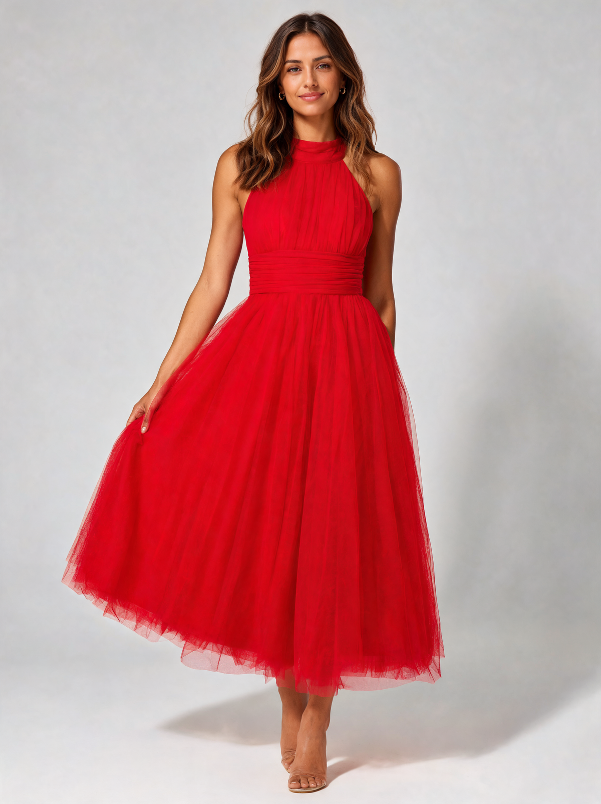 Amandra Fitted-Bodice Flowing Maxi Dress