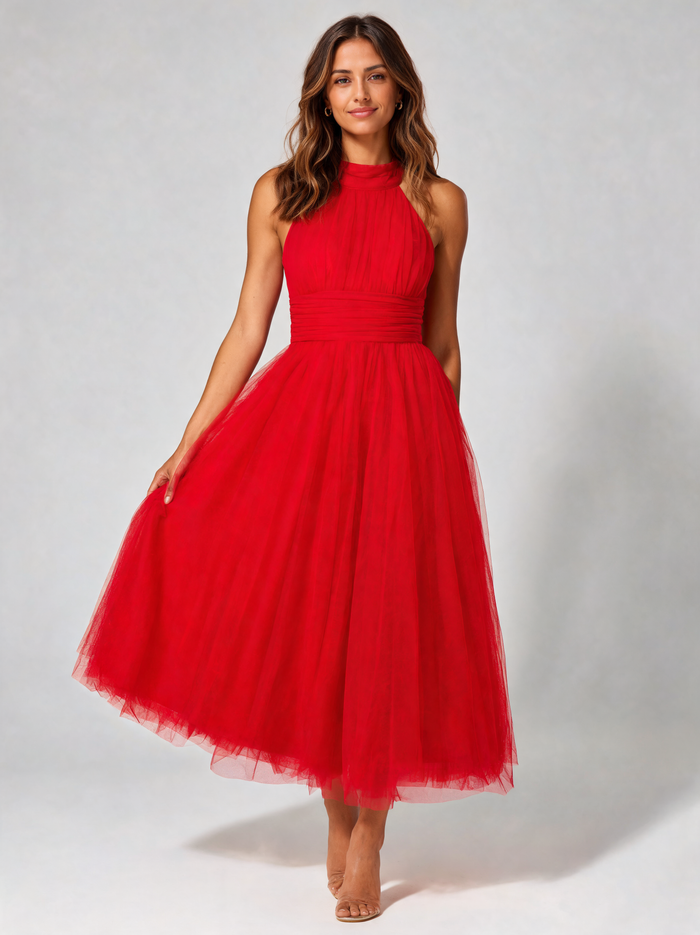 Amandra Fitted-Bodice Flowing Maxi Dress