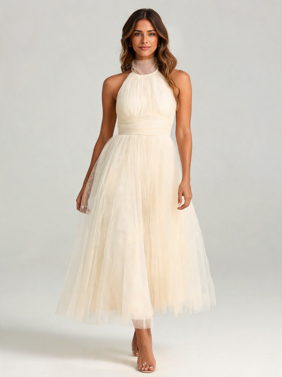 Amandra Fitted-Bodice Flowing Maxi Dress