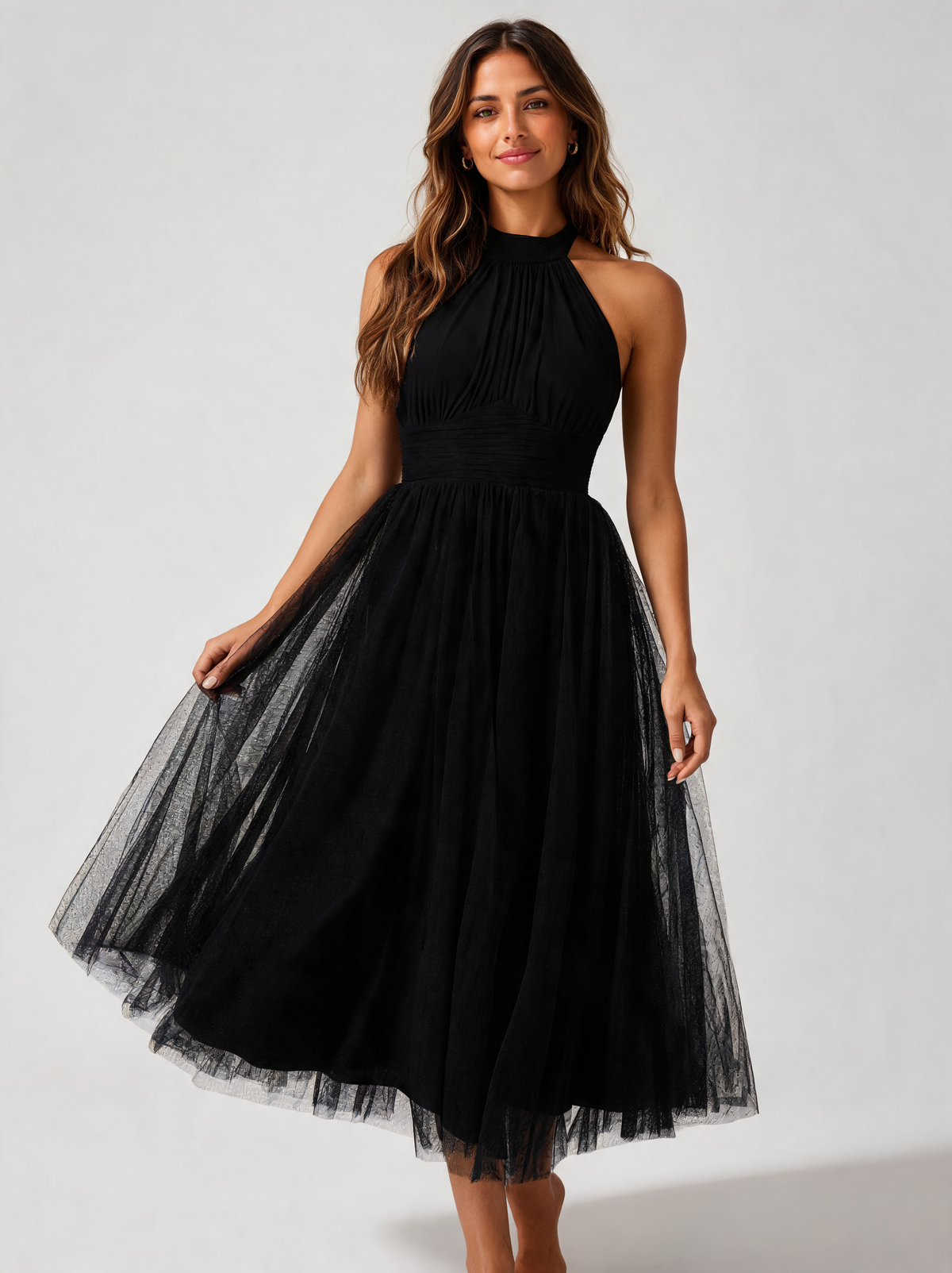 Amandra Fitted-Bodice Flowing Maxi Dress