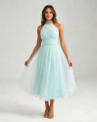 Amandra Fitted-Bodice Flowing Maxi Dress