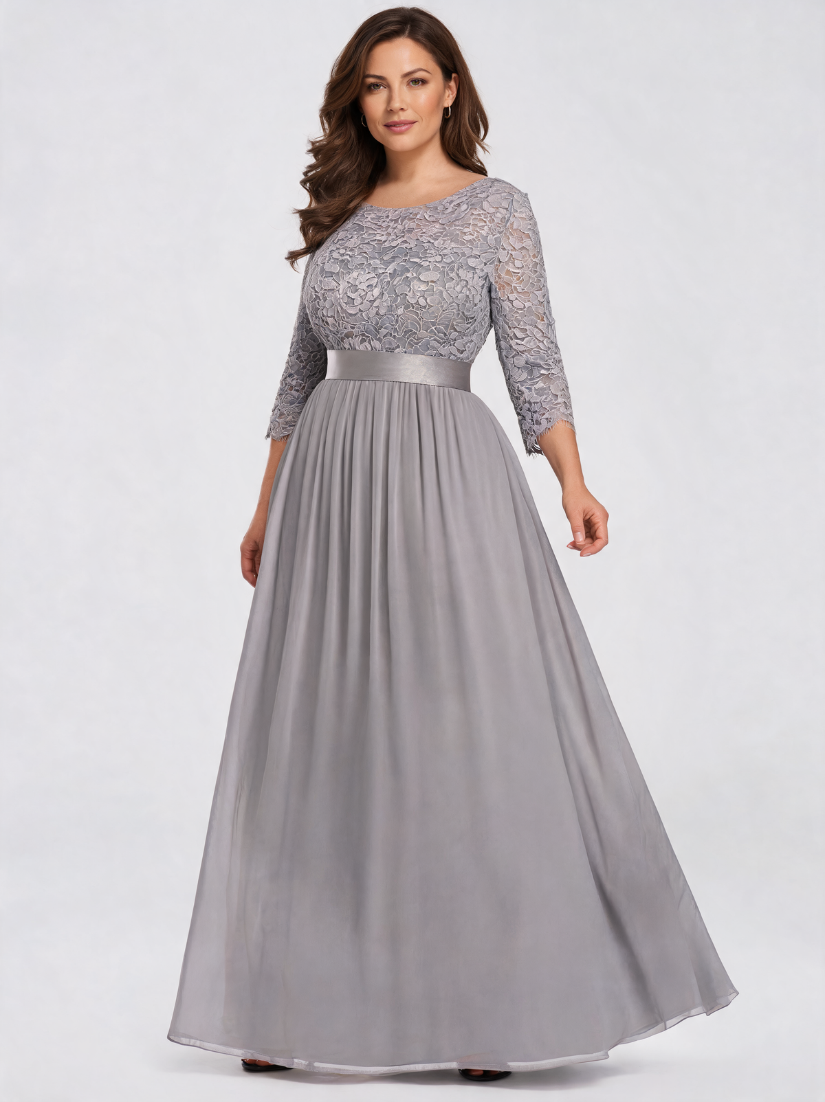 Ulyssa Curve Lace-Bodice Ruched-Waist Evening Gown