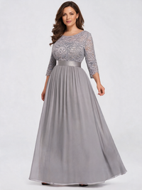 Ulyssa Curve Lace-Bodice Ruched-Waist Evening Gown