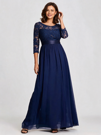 Ulyssa Curve Lace-Bodice Ruched-Waist Evening Gown