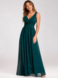 Sylvana V-Neck Sheer-Sleeve Shimmer Maxi Dress