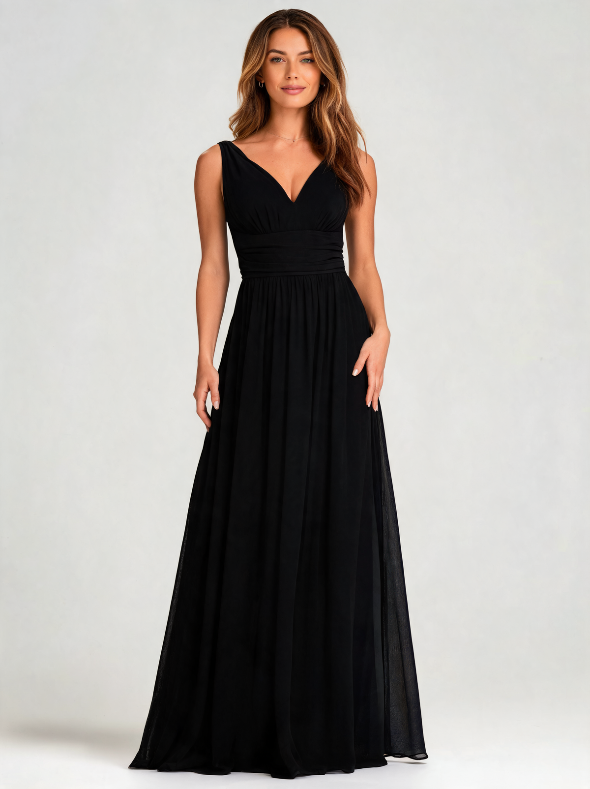 Sylvana V-Neck Sheer-Sleeve Shimmer Maxi Dress
