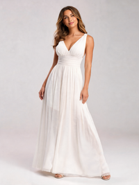 Sylvana V-Neck Sheer-Sleeve Shimmer Maxi Dress