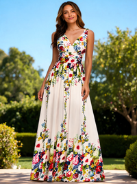 Sylvana V-Neck Sheer-Sleeve Shimmer Maxi Dress