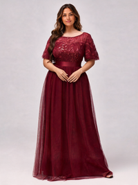 Natalina Curve Sequin-Leaf Ruffle-Sleeve Evening Gown