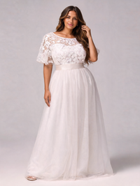Natalina Curve Sequin-Leaf Ruffle-Sleeve Evening Gown