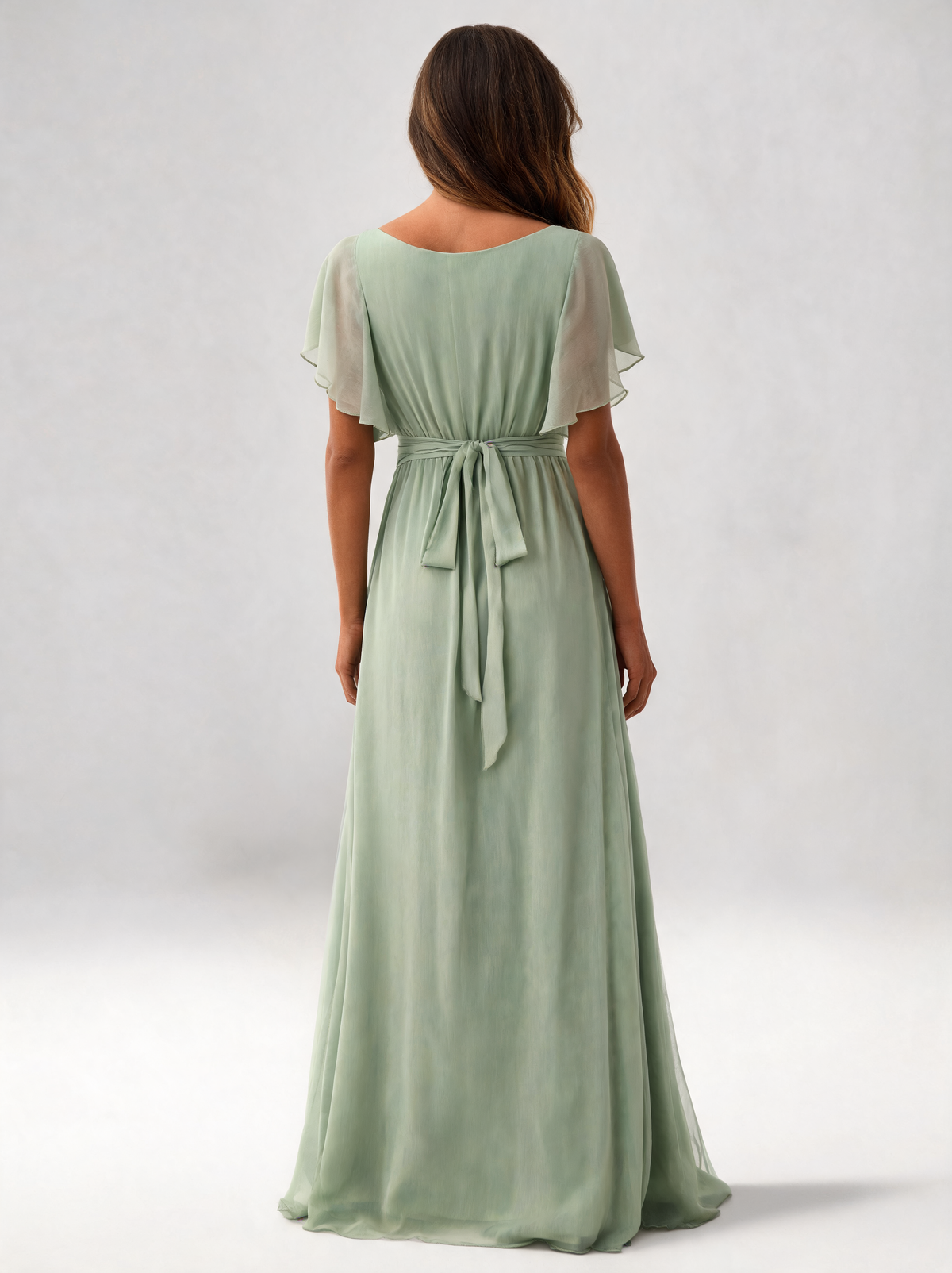Marguerite V-Neck Pleated Chiffon Evening Gown
