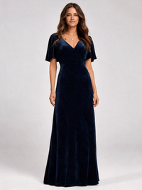 Keziah Double V-Neck Velvet Evening Gown