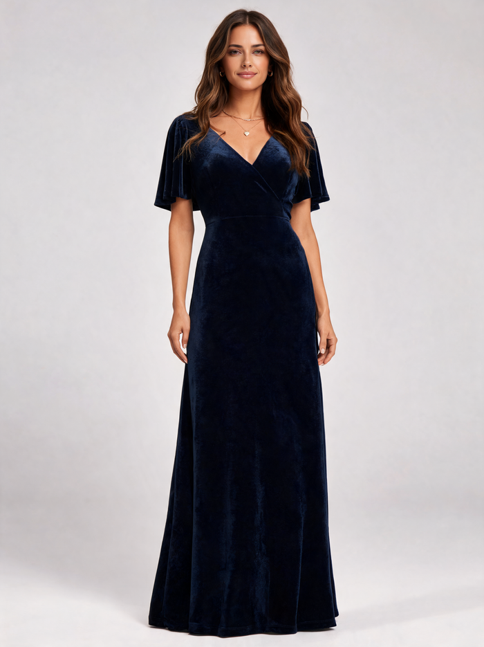 Keziah Double V-Neck Velvet Evening Gown