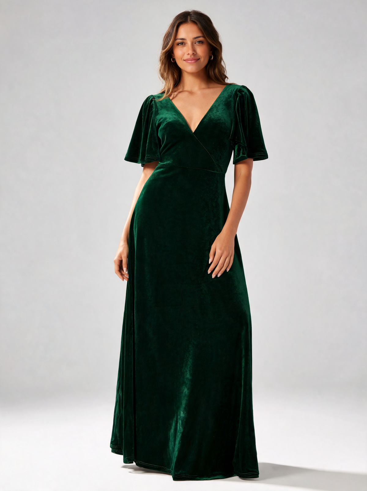Keziah Double V-Neck Velvet Evening Gown