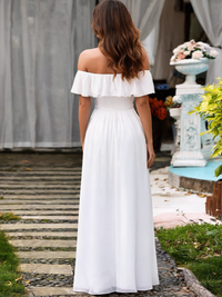 Henrietta Off-Shoulder Ruffle Split Evening Gown