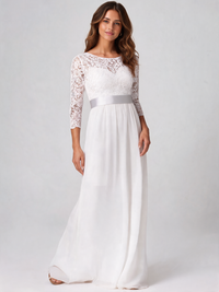 Guinevere Lace-Bodice Ruched-Waist Evening Gown