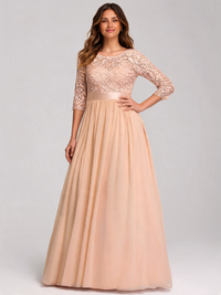 Guinevere Lace-Bodice Ruched-Waist Evening Gown