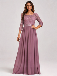 Guinevere Lace-Bodice Ruched-Waist Evening Gown