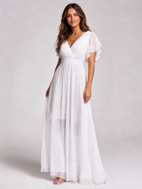Zelda Flutter-Sleeve Empire-Waist Evening Gown