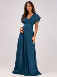 Ysolde V-Neck Empire-Waist High-Low Evening Gown