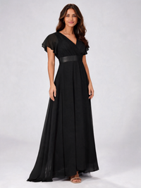 Ysolde V-Neck Empire-Waist High-Low Evening Gown