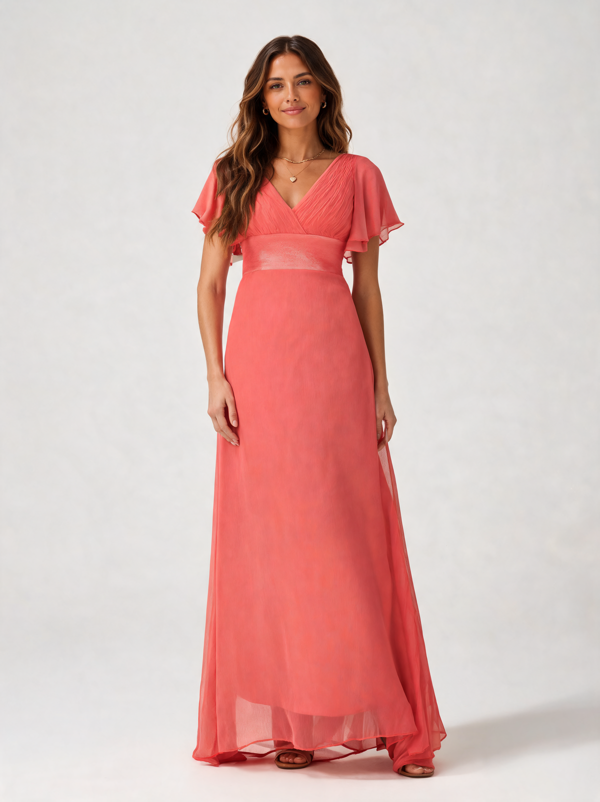 Ysolde V-Neck Empire-Waist High-Low Evening Gown