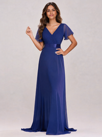 Ysolde V-Neck Empire-Waist High-Low Evening Gown