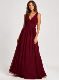 Wilhelmina Sleeveless V-Neck Chiffon Evening Gown