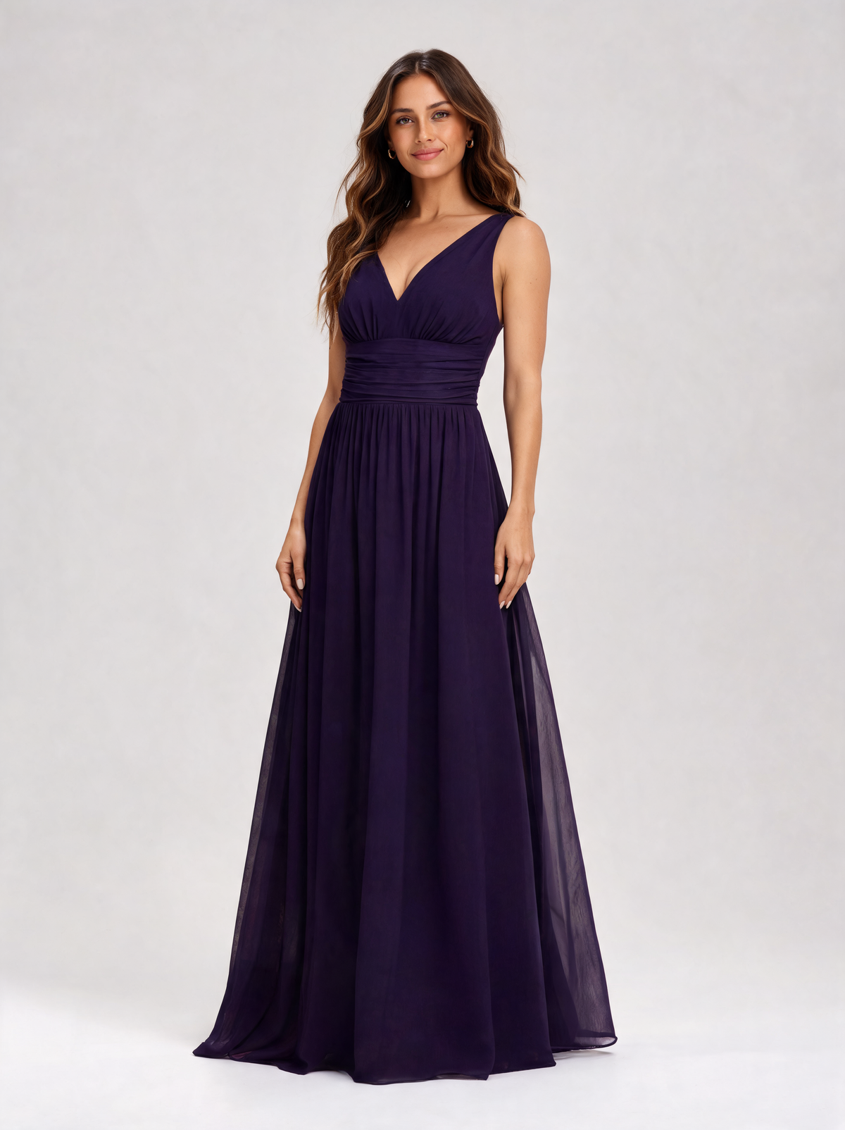 Wilhelmina Sleeveless V-Neck Chiffon Evening Gown
