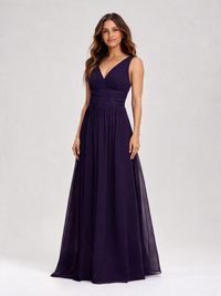 Wilhelmina Sleeveless V-Neck Chiffon Evening Gown