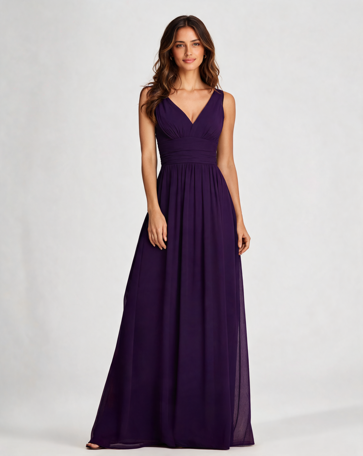 Wilhelmina Sleeveless V-Neck Chiffon Evening Gown