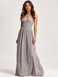 Wilhelmina Sleeveless V-Neck Chiffon Evening Gown