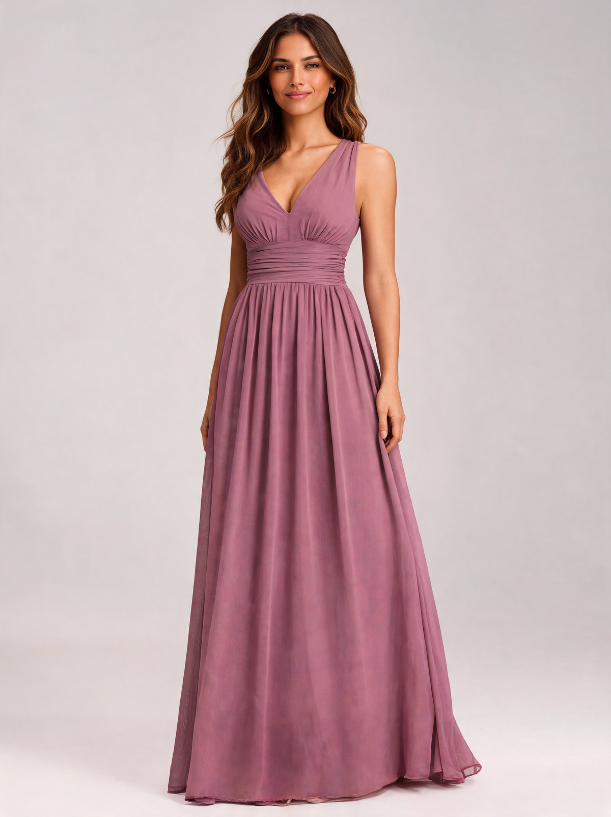 Wilhelmina Sleeveless V-Neck Chiffon Evening Gown