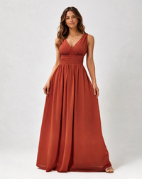 Wilhelmina Sleeveless V-Neck Chiffon Evening Gown