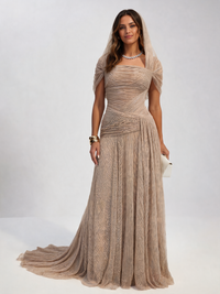 Temperance Pleated Open-Back Evening Gown - Khaki