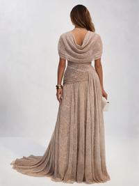 Temperance Pleated Open-Back Evening Gown - Khaki