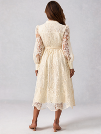 Roxelana Lace-Embroidered Button-Front Maxi Dress - Ivory