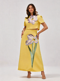 Jovienne 3D Floral-Appliqué Crop Top & Skirt Set