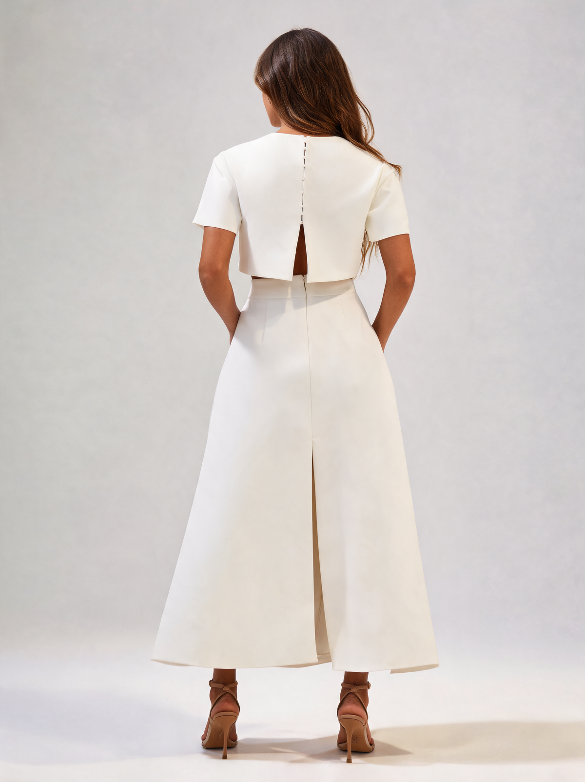 Jovienne 3D Floral-Appliqué Crop Top & Skirt Set
