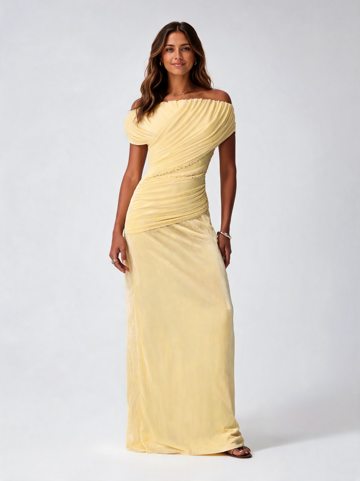 Idalia Off-Shoulder Ruched Maxi Dress - Yellow