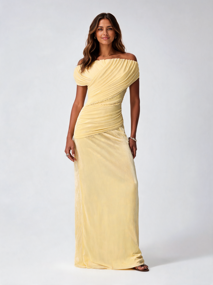Idalia Off-Shoulder Ruched Maxi Dress - Yellow