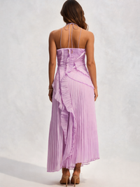 Hyacintha Asymmetric Pleated Halter Midi Dress