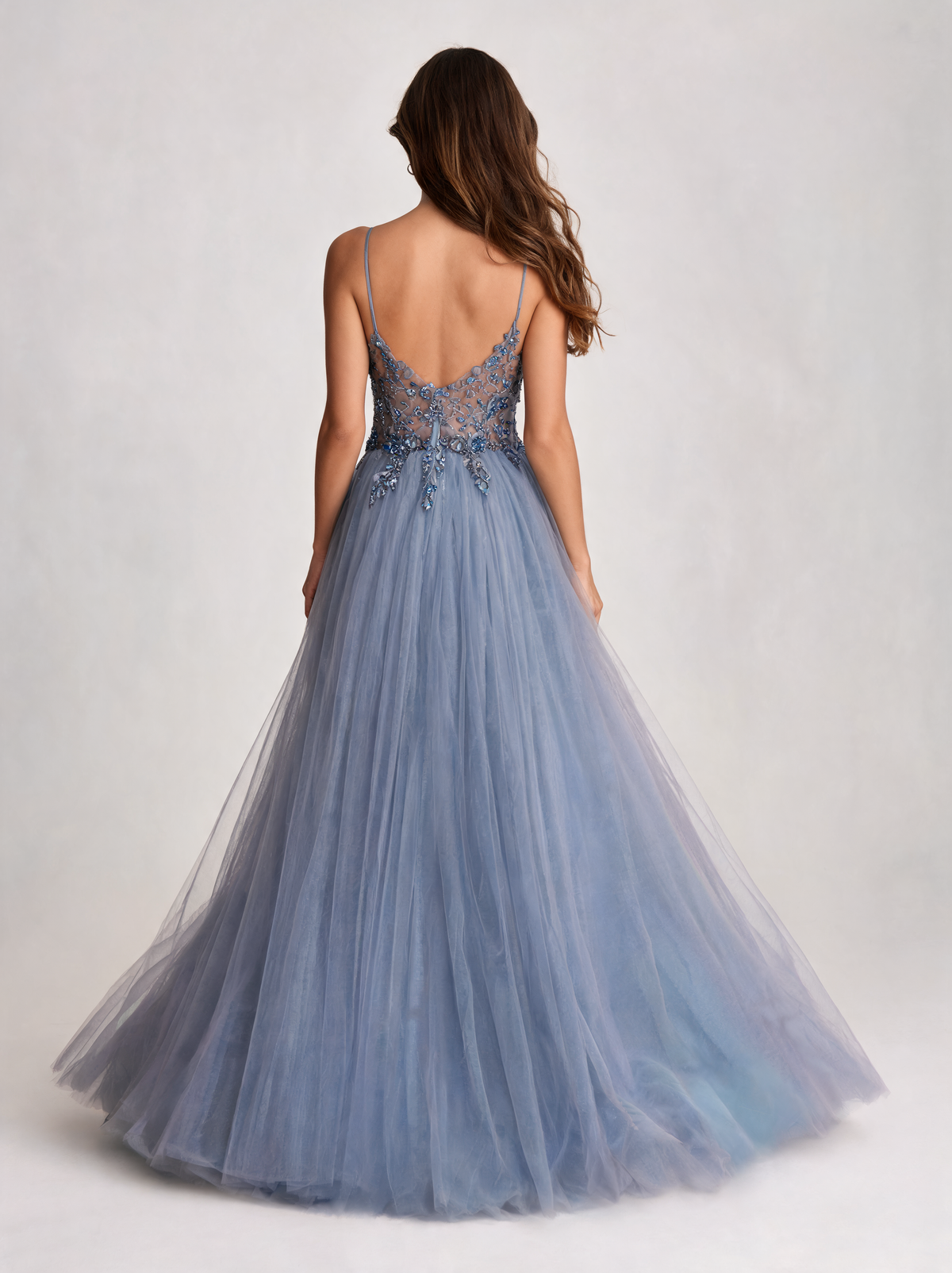 Floretta V-Neck Split Tulle Evening Gown