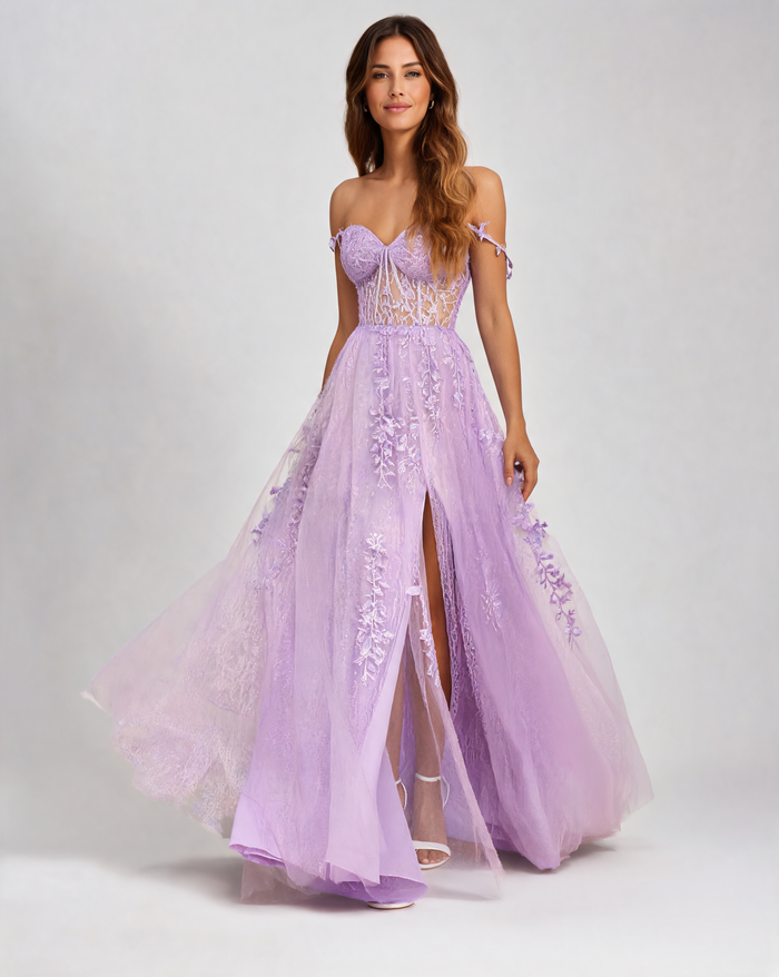 Elowena Appliqué Corset Tulle Evening Gown