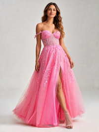 Elowena Appliqué Corset Tulle Evening Gown